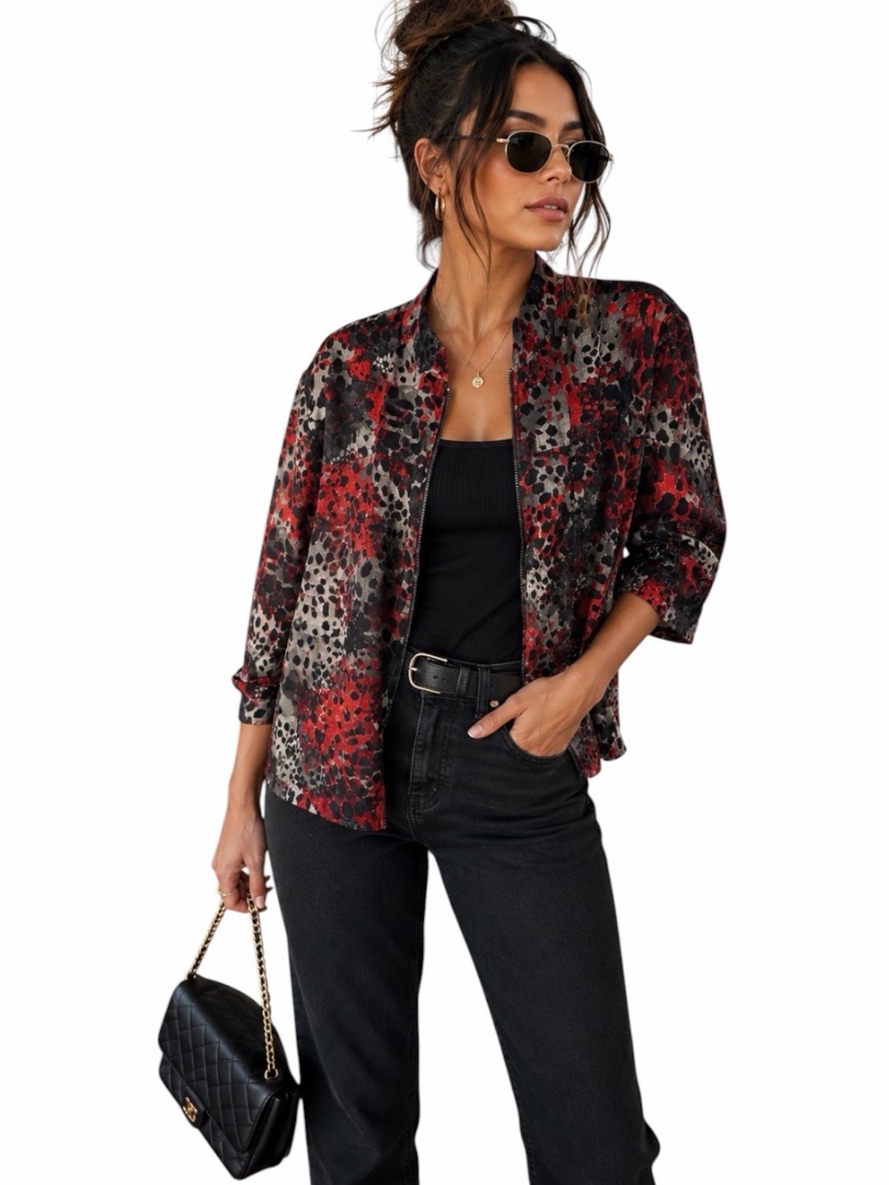 Ruby Rd. Abstract Red Black Animal Print Lightweight Jacket